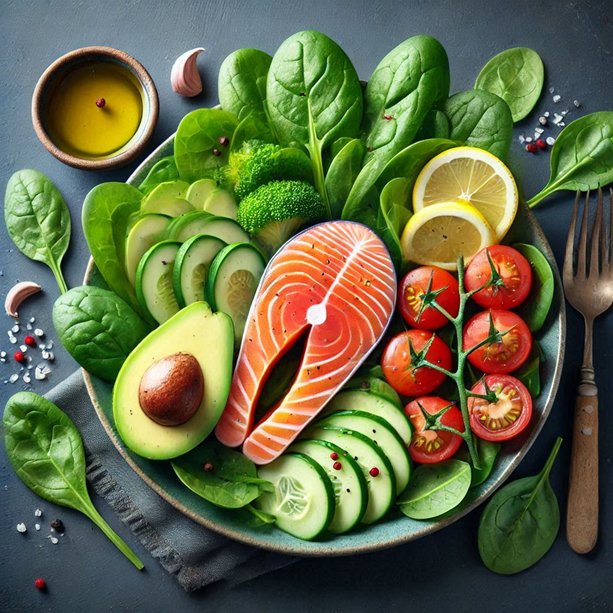 Салат с лососем и авокадо  Ингредиенты: